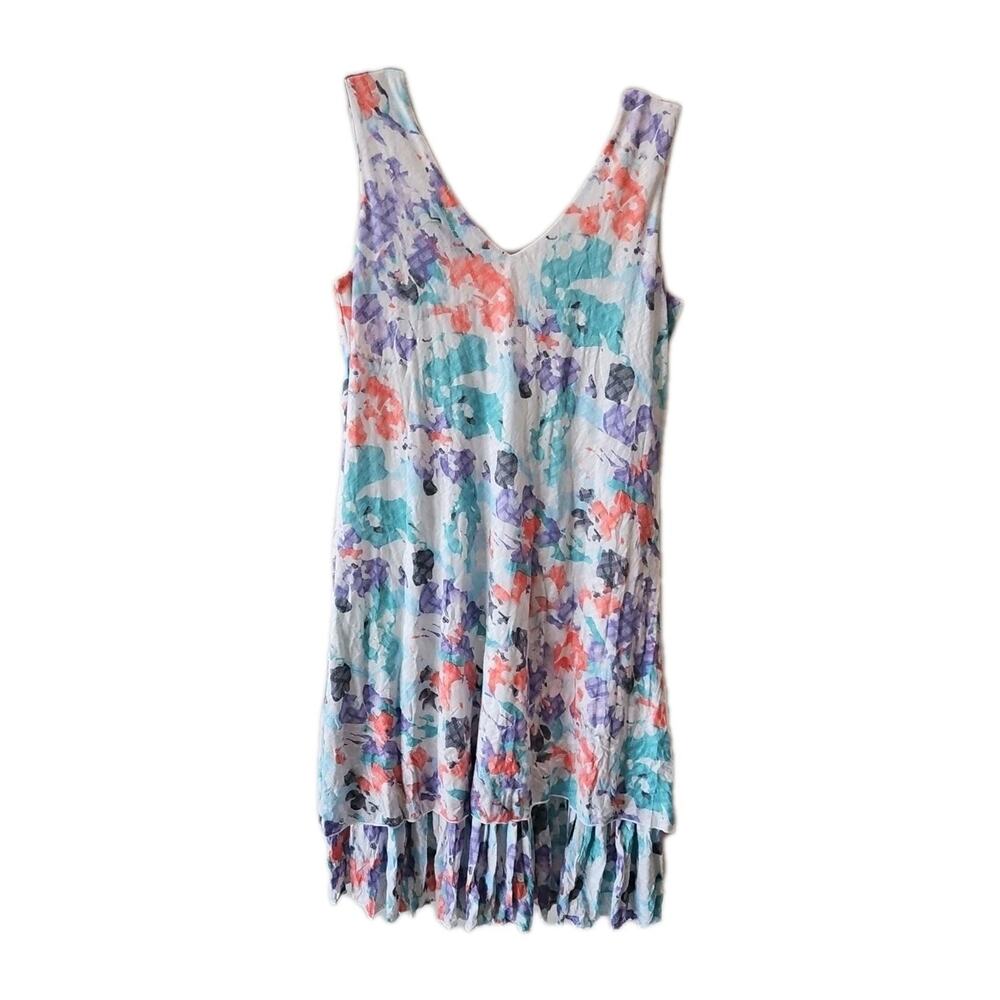 Tango Mango Dress Womens Sz P/S Multicolored V-Neck Sleeveless Ruffle Bottom